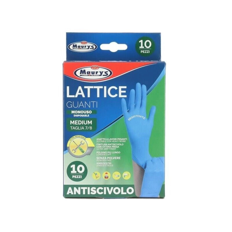 MAURY'S GUANTI IN LATTICE DA LAVORO ANTISCIVOLO CONFEZIONE DA 10PZ TG M