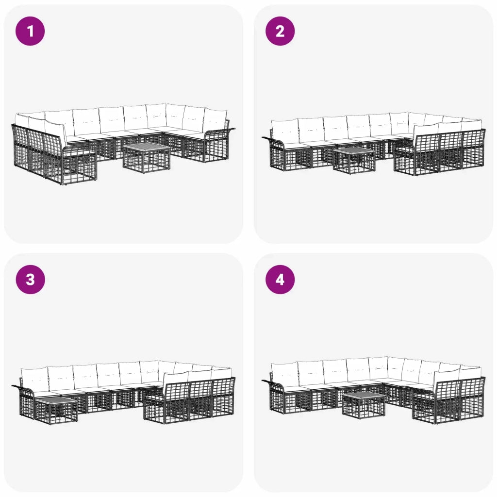 Set di divani da esterno 11 pcs Nero e Grigio scuro Poliestere