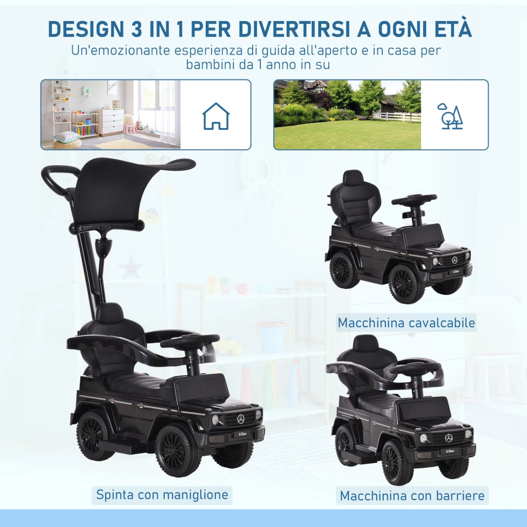 EasyComfort Macchina a Spinta per Bambini 12-36 Mesi con Licenza Mercedes, Tettuccio e Maniglia di Spinta, 85.5x40.5x95 cm, Nero