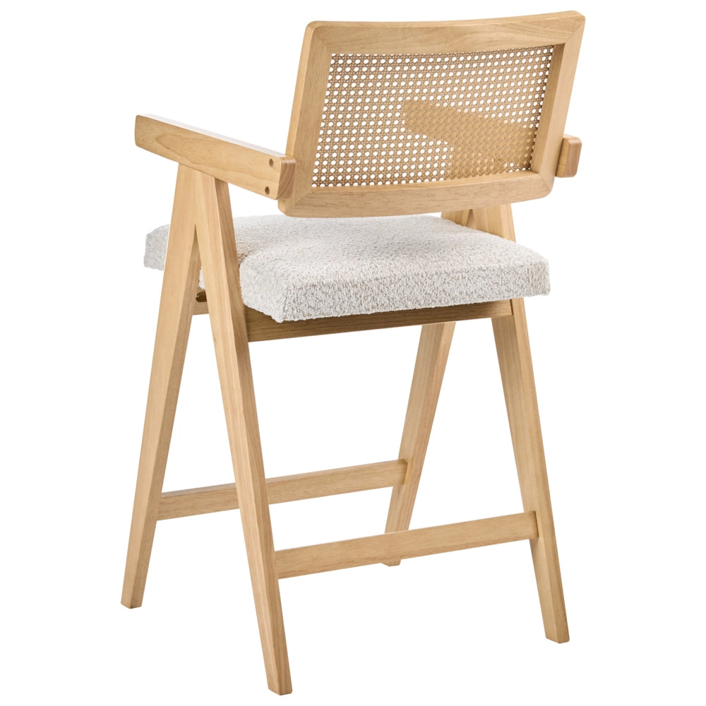Set di 2 sedie da bar marrone scuro e beige chiaro con struttura in legno di caucciù e sedile in bouclè Cucina da pranzo retrò
