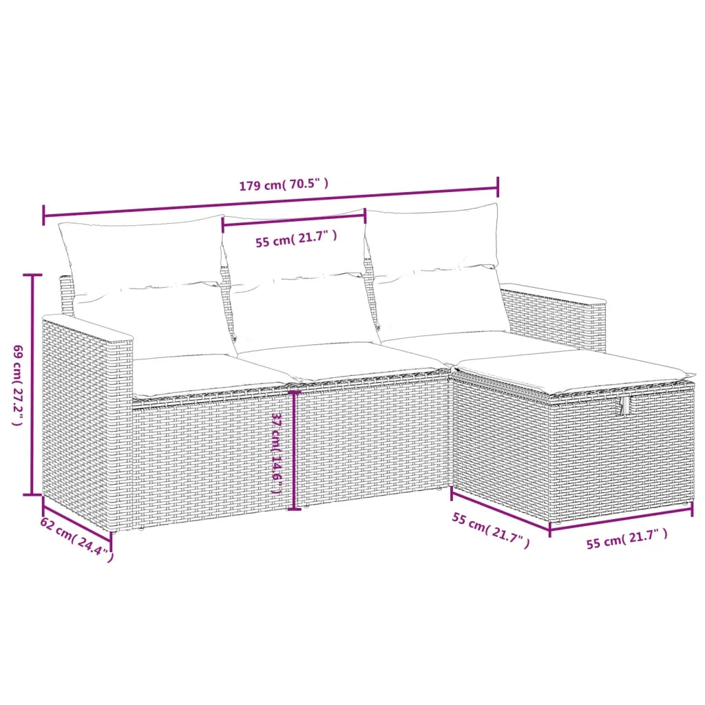 Set Divani da Giardino 4 pz con Cuscini in Polyrattan Grigio