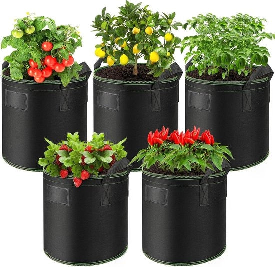 Saccolanti per Piante 5 Pack 15 Litri per Pomodori Realizzati con Tessuto di Lana di Capra con Maniglie