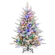 Albero di Natale artificiale rivestito di neve di 135cm, Albero decorativo con cerniera e 8 modalit¨¤ luminose-Alberi di Natale