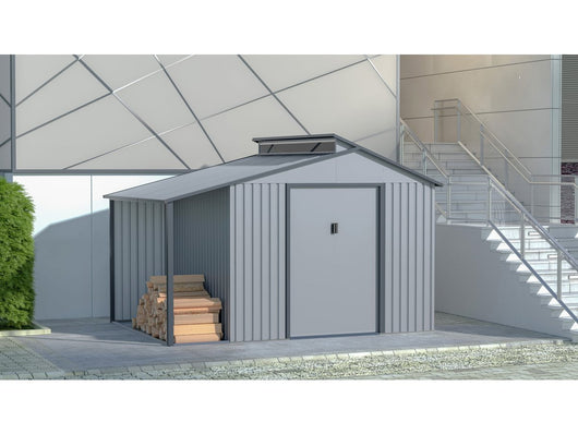 Capanno da giardino in metallo con pergola "Madras" - 9,12 m² - Grigio