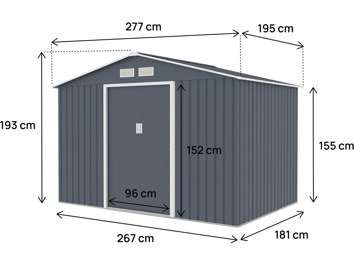 Casetta da giardino in metallo "Vegas II" - 5,29 m2 - Grigio