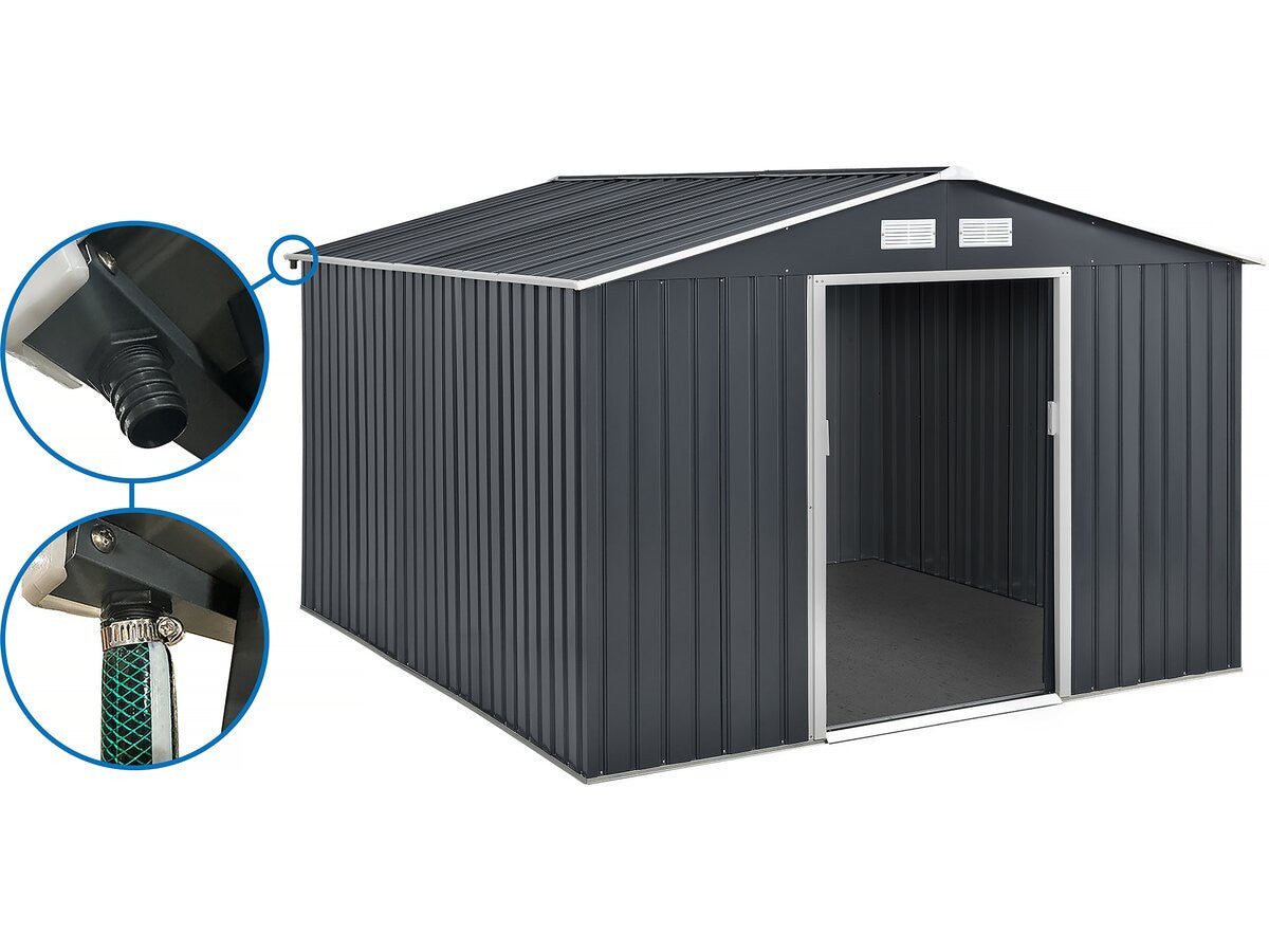 Capanno da giardino in metallo - "Vegas" da 12,98 m² con grondaia