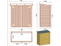 Capanno da giardino LIPKI - 1.79 x 0.90 x 1.76/1.86 m - 12 mm - 1.62 m² - Senza fondo né parete posteriore
