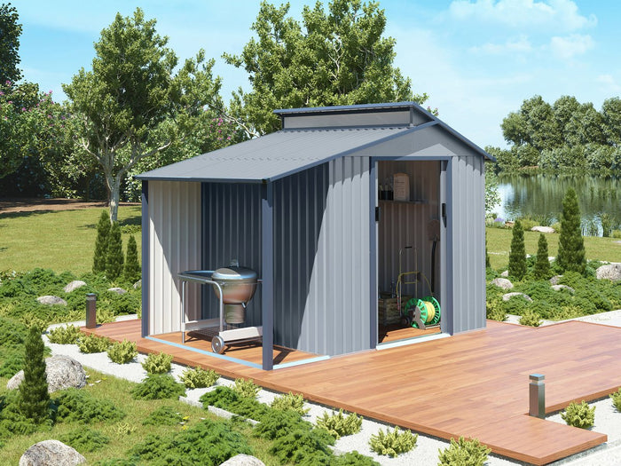 Capanno da giardino in metallo con pergola "Madras" - 5,64 m² -  Grigio