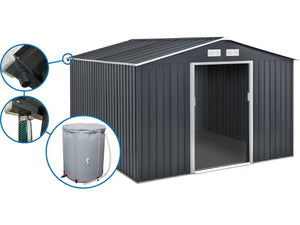 Capanno da giardino in metallo - "Vegas"- 15 m² con grondaia e serbatoio per il recupero dell'acqua