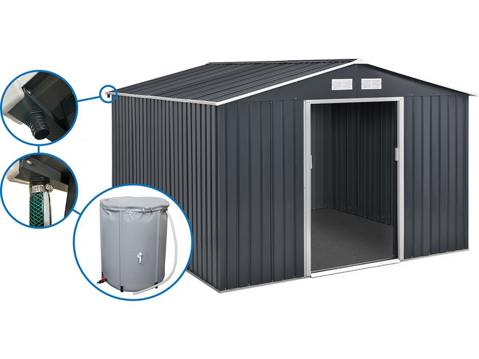 Capanno da giardino in metallo - "Vegas"- 15 m² con grondaia e serbatoio per il recupero dell'acqua