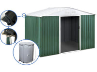 Capanno da giardino in metallo - "Rosas " - 7,06 m² con serbatoio per il recupero dell'acqua e grondaia