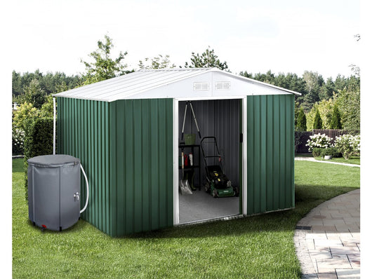 Capanno da giardino in metallo - "Rosas " - 7,06 m² con serbatoio per il recupero dell'acqua e grondaia