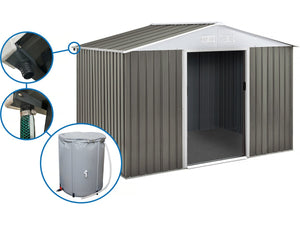 Capanno da giardino in metallo "Dallas"- 8,84 m² con grondaia e serbatoio per il recupero dell'acqua