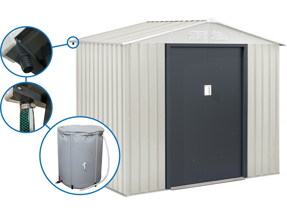 Casetta da giardino in metallo "Nebraska" - 4,07 m² con grondaia e collettore d'acqua