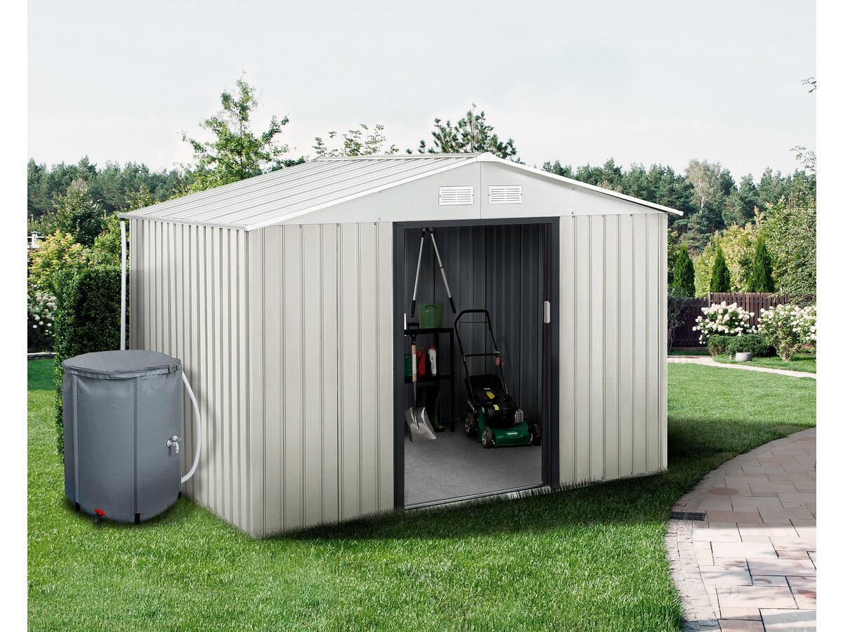 Casetta da giardino in metallo "Nebraska" - 5,29 m² con grondaia e raccoglitore d'acqua