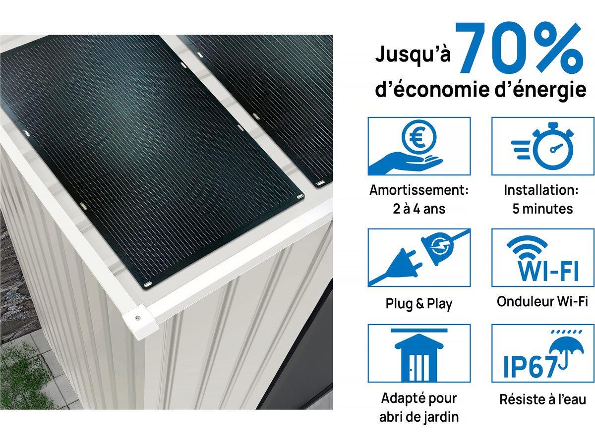 Casetta da giardino in metallo Nebraska - 5,29 m² con pannelli solari