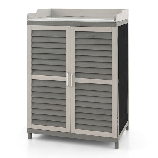 Casetta da giardino per esterni con 2 ripiani e piano in metallo impiallacciato cabina portaoggetti in legno di abete con ante 67 x 47 x 100 cm grigio 20_0005484