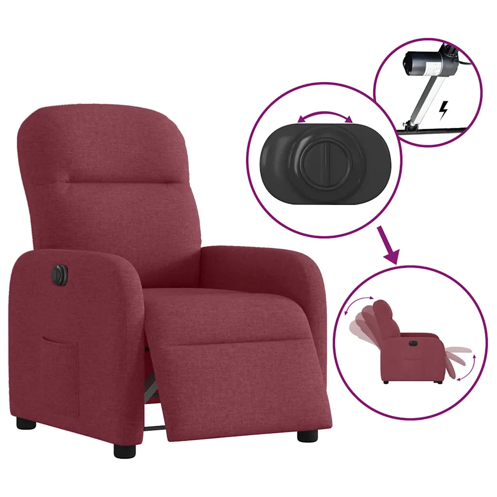 Poltrona | Sedia Relax Elettrica Reclinabile Rosso Vino in Tessuto