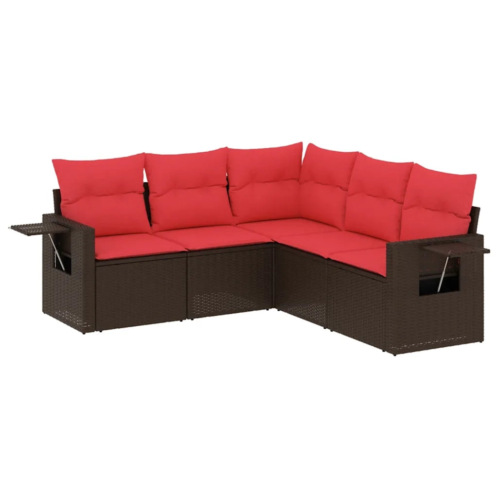 Set Divani da Giardino 5 pz con Cuscini Marrone in Polyrattan 3220153