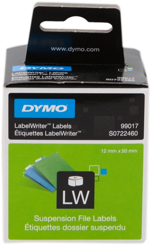 DYMO LW etichette originali per cartelle sospese / 12 mm x 50 mm / 12 rotoli da 220 etichette facilmente staccabili / autoadesive / per etichettatrici LabelWriter