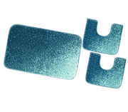Tappeto Bagno Camera Scendiletto Doccia Vasca Antiscivolo Assorbente Shaggy Soffice IBISCO A Parure 3 Pezzi - Blu