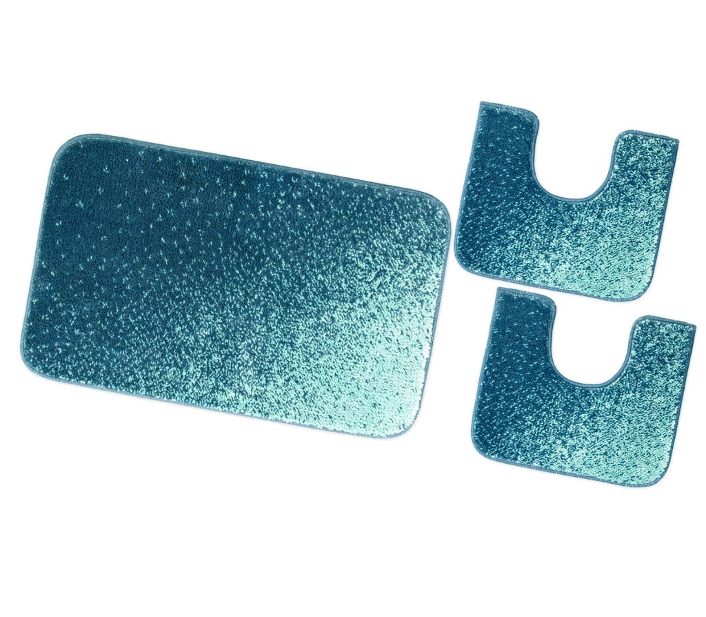 Tappeto Bagno Camera Scendiletto Doccia Vasca Antiscivolo Assorbente Shaggy Soffice IBISCO A Parure 3 Pezzi - Blu