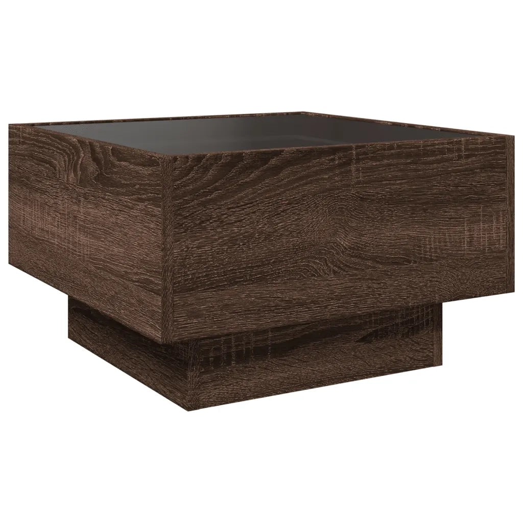 Tavolino Salotto con LED-Tavolino da soggiorno-Tavolo Rovere Marrone 50x50x30 cm Multistrato