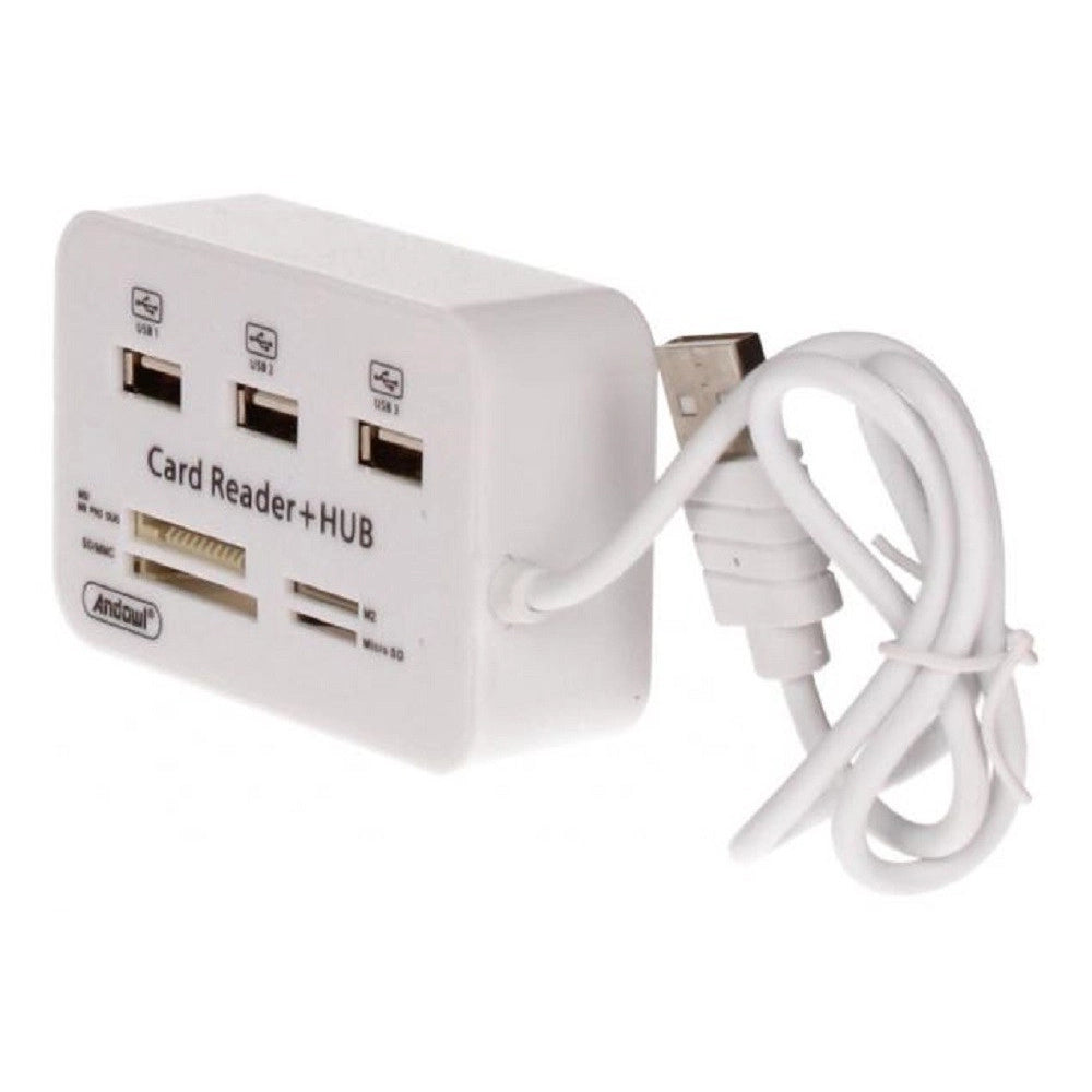 Trade Shop - Lettore Di Schede Carte + Hub Usb 2.0 3 Porte Usb Slot Ms Sd Mmc Tf M2 Q-h02 -