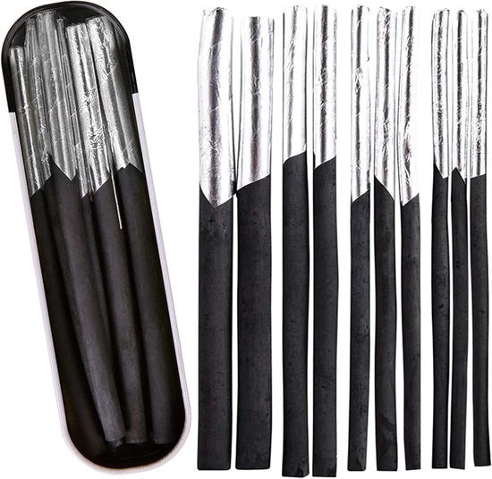 Set di matite a carbonio in legno con punta in metallo, 4 misure diverse, nero, con astuccio in alluminio, set professionale per disegno, schizzi e arte