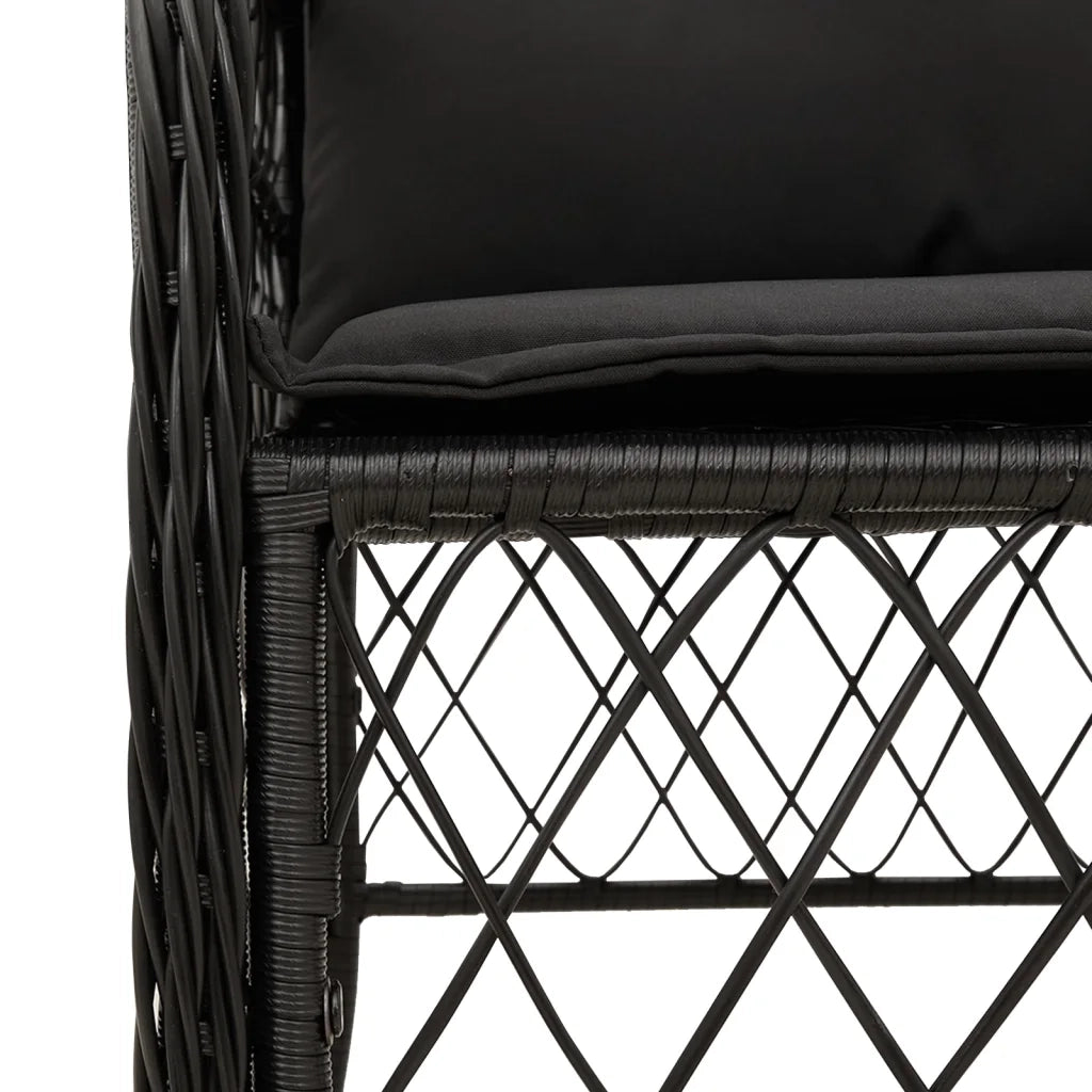 Set da Pranzo da Giardino 7 pz Nero con Cuscini in Polyrattan 3212108
