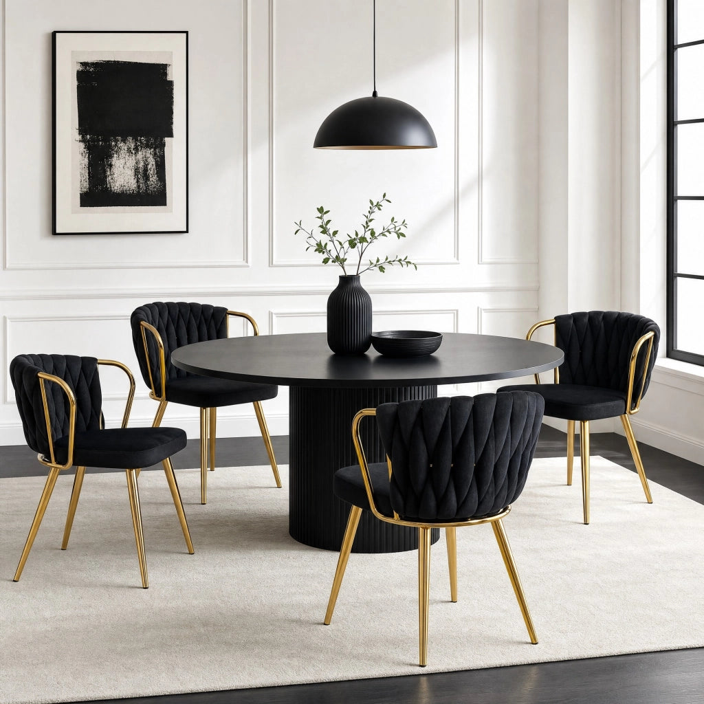 SEDIA da pranzo in velluto nero con gambe in metallo oro 59.5×51.5×45.5 cm