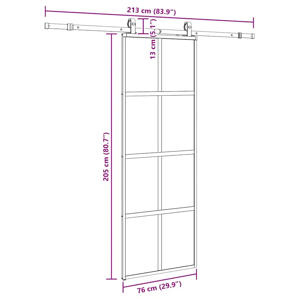 Porta Scorrevole Set Ferramenta Nera 76x205 cm Vetro Temperato 3375972