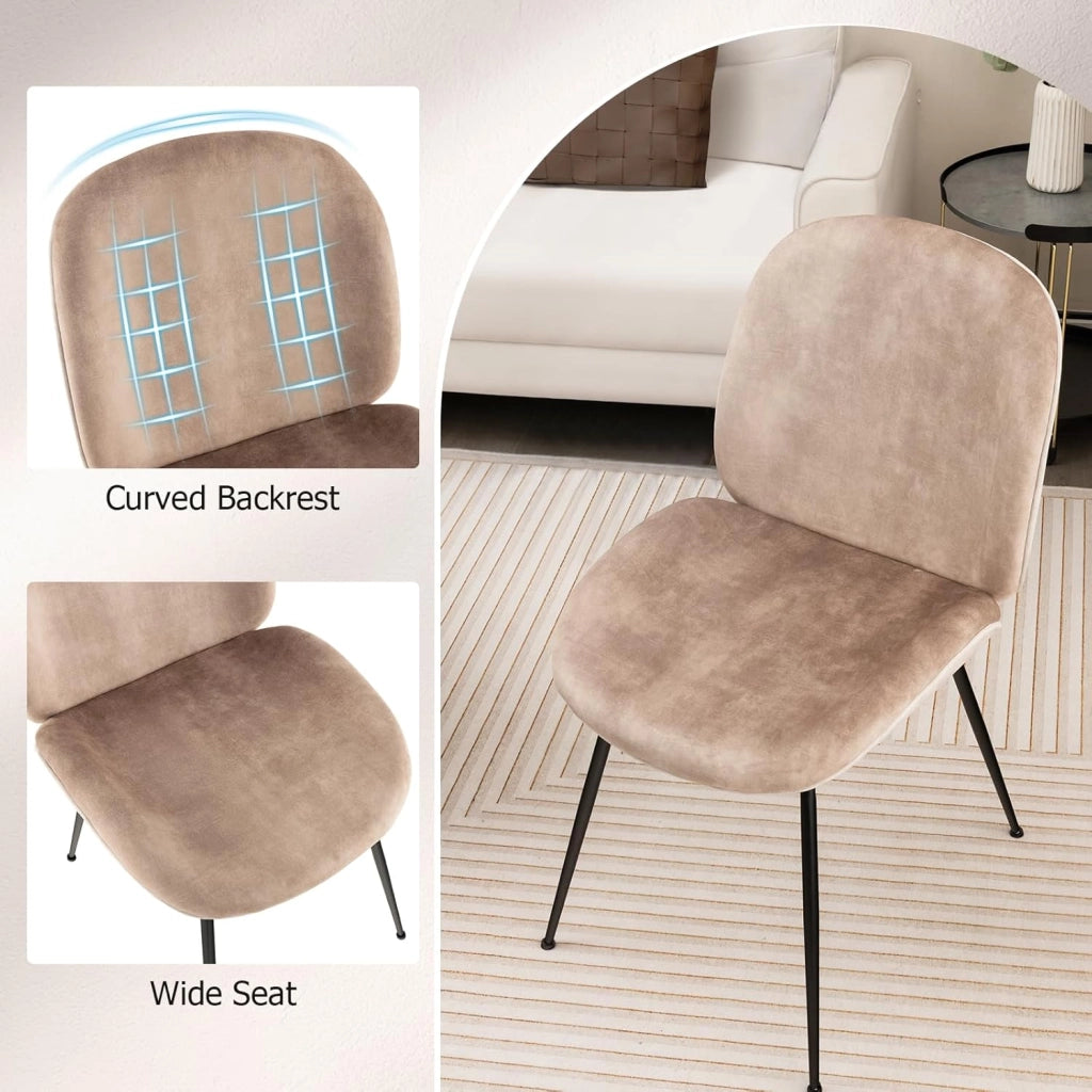 Set di 2 sedie moderne per sala da pranzo, sedie supplementari in velluto con gambe in metallo resistenti, sedie da salotto imbottite, perfette per la cucina, vanità, camera da letto, grigio