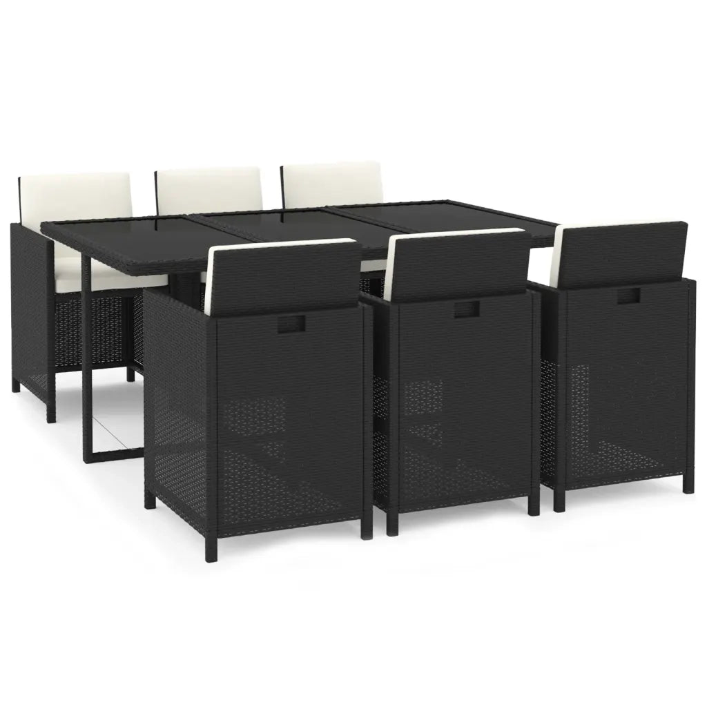 Set da Pranzo da Giardino 7 pz Nero con Cuscini in Polyrattan 3095530
