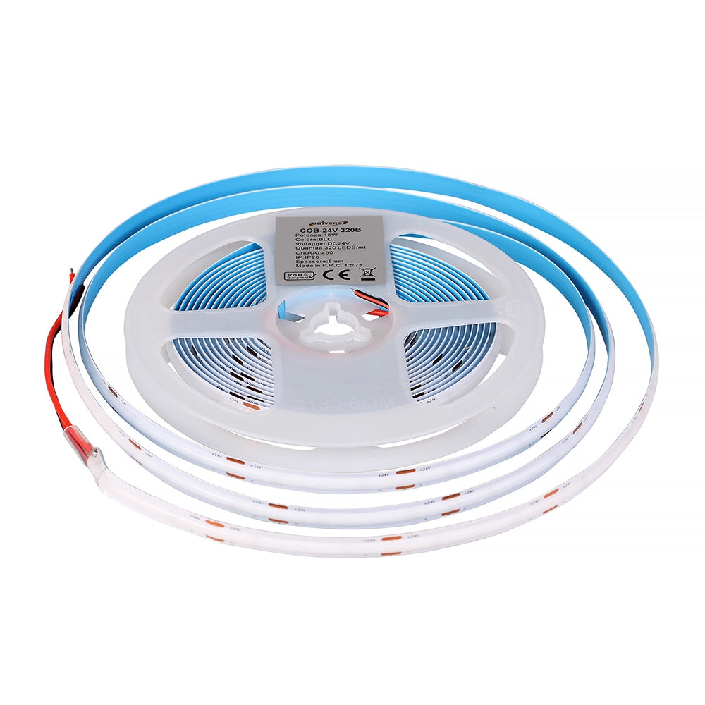 STRISCIA LED COB 5M TAGLIABILE LUCE BLU A 24V - ELEVATA LUMINOSITA' 1020 LM/m CON ANGOLO DI ILLUMINAZIONE A 180°