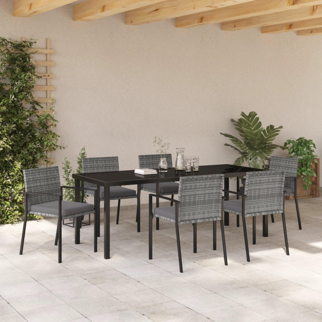 Set da pranzo da giardino da 7 pezzi Grigio Polyrattan