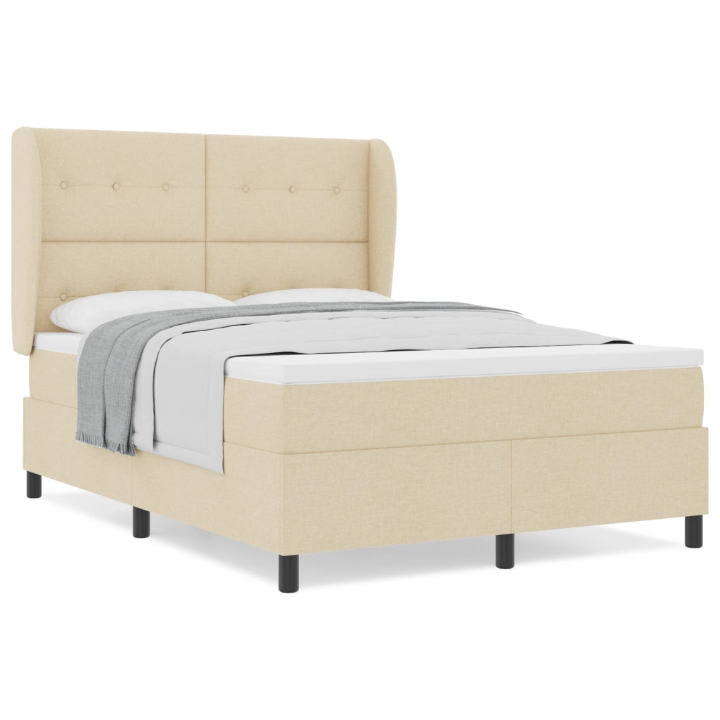 Letto con Rete a Molla e Materasso - Crema, 140x200 cm, Tessuto