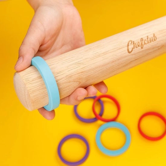 Rolla da impasto per bambini con 3 anelli di silicone rimovibili per diverse consistenze di impasto
