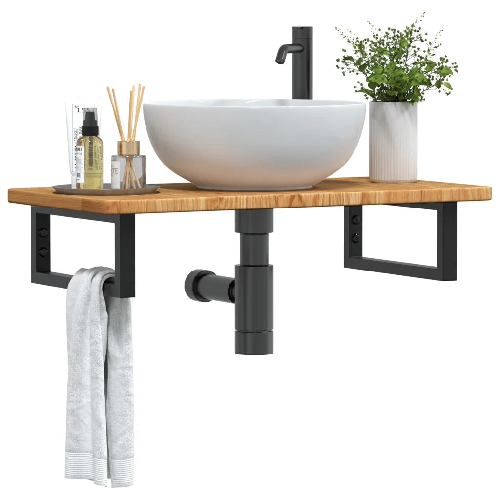 Ripiano a Parete per Lavabo in Acciaio e Massello di Rovere