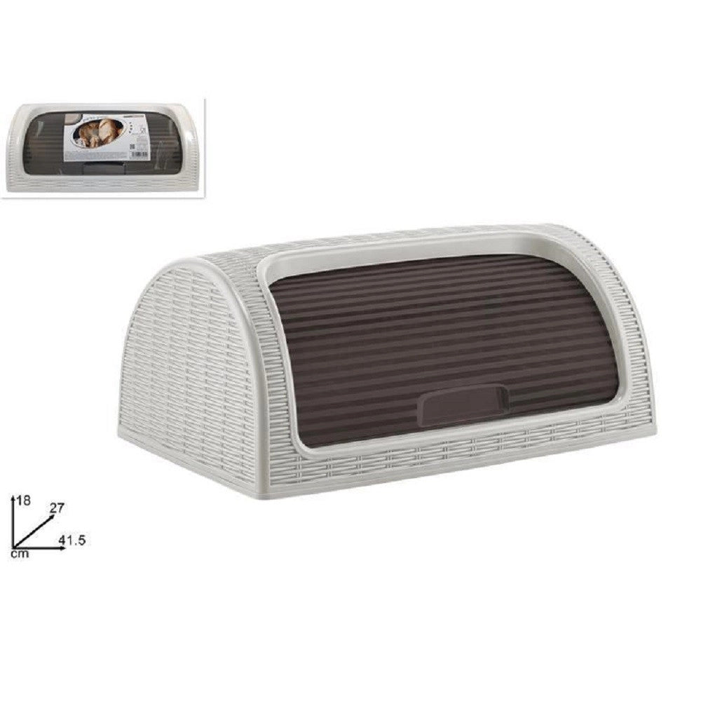 Trade Shop - Portapane Pane Crock Serrandina Grande Rotolo Contenitore Effetto Rattan Bianco -