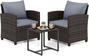Set Mobili da Giardino 3 Pezzi, Salotto da Esterno in Rattan PE con 2 Poltrone e 1 Tavolino in Vetro Temperato, Set da Conversazione con Cuscini Sfoderabili per Patio (Grigio, Modello 5)