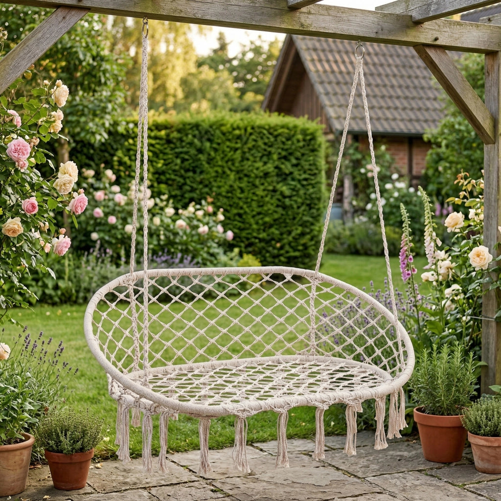 Panca Sospesa Kailua Altalena per 2 Persone 135 x 129 x 65 cm - Bianco Crema casa.pro