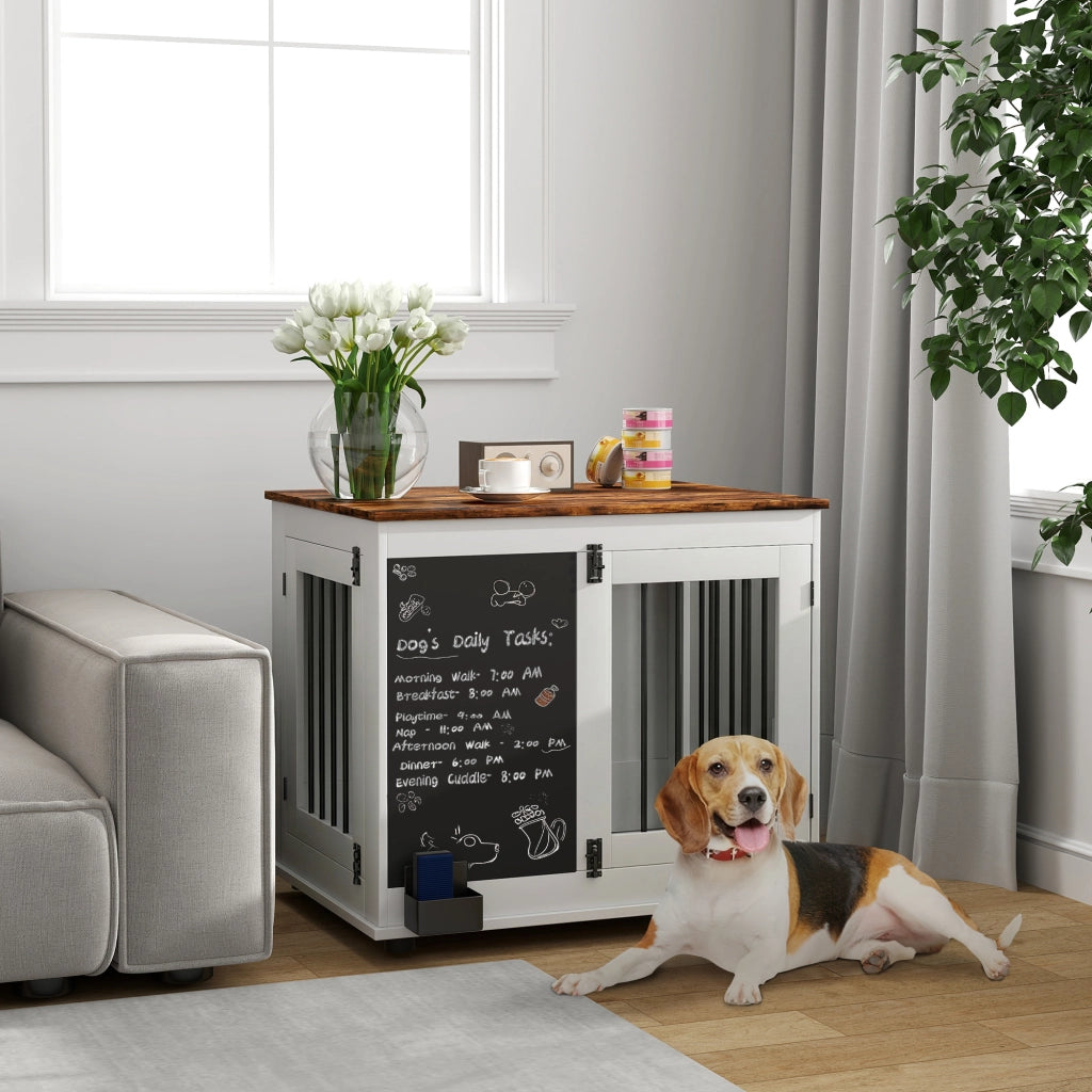 Gabbia per Cani Interna con 2 Porte e Lavagna ¨C zephmum ¨C Bianco 80x60x70 cm