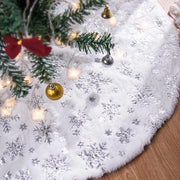 Abito da albero di Natale 120 cm - Finta pelliccia - Fiocchi di neve - Base - Decorazione - Chiusura con cinturino - Coperta da albero di Natale