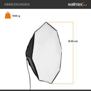 Set Softbox ottagonale 60cm con 4 LED 35W, inclinazione di 135°, con diffusore, per illuminazione studio fotografico