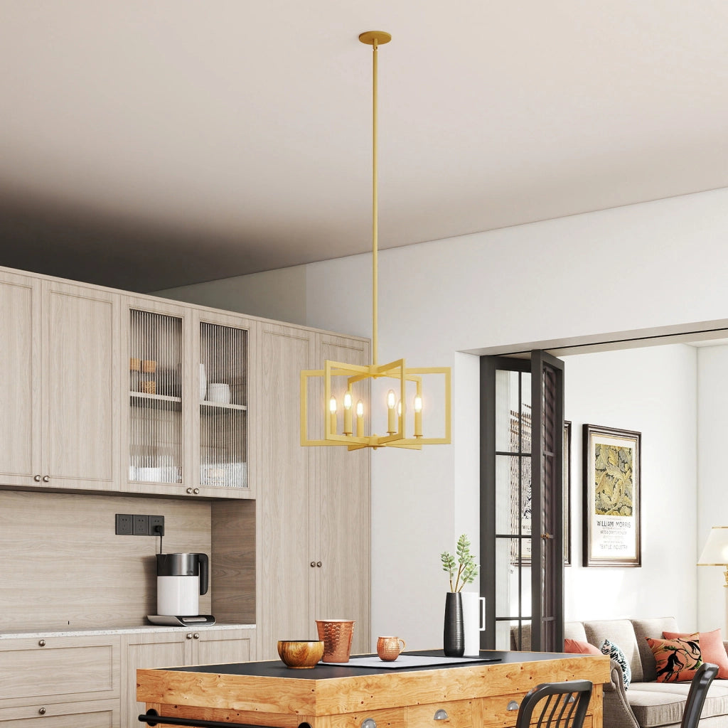 Lampada a sospensione 6 luci farmhouse vari geometrica altezza regolabile-Luce appesa industriale moderno regolabile per soggiorno cucina Oro