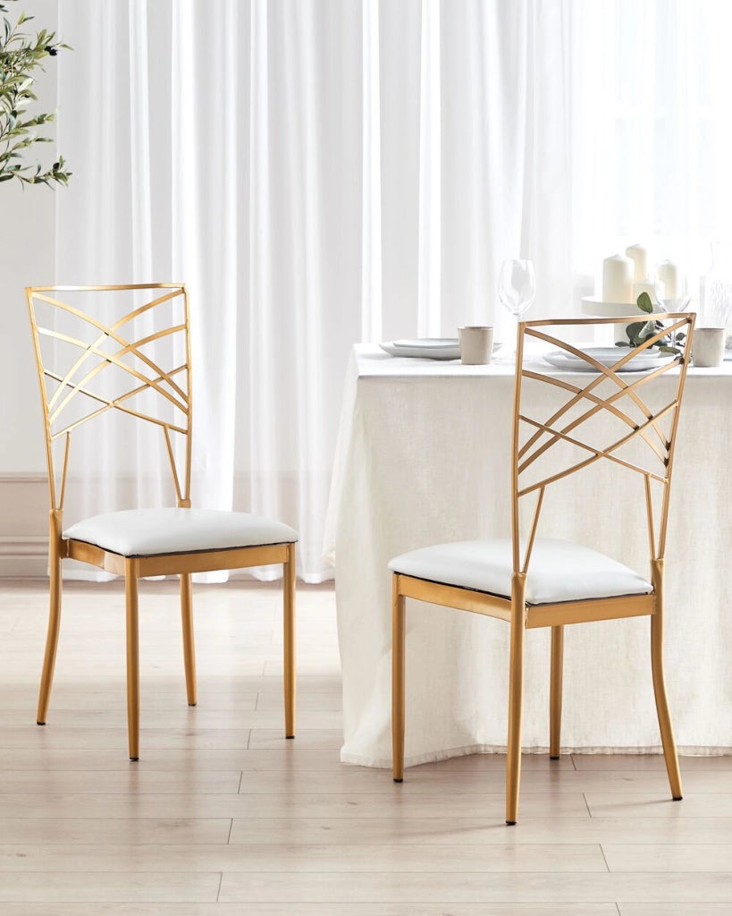 Set di 2 sedie da pranzo in metallo dorato ecopelle bianca imbottitura del sedile con industriale stile glam