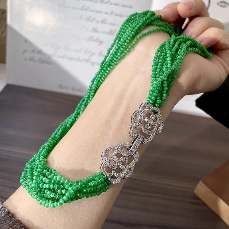 Bracciale e collana vintage con perline di cristallo verde, regalo di Natale o compleanno.