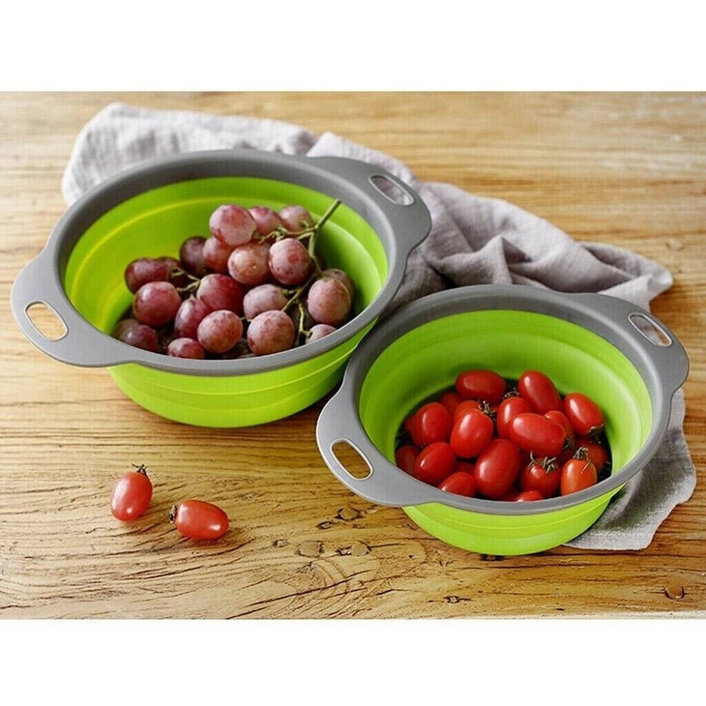 Trade Shop - Set 2 Scolapasta Cestello In Silicone Pieghevole Ripiegabile Multiuso 17 E 22 Cm -