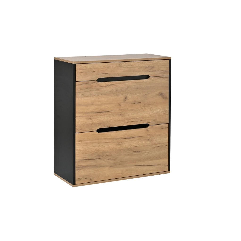 Set ingresso modulare 156x36x176 cm con specchio; scarpiera ribaltabile; 4 ganci; naturale e nero